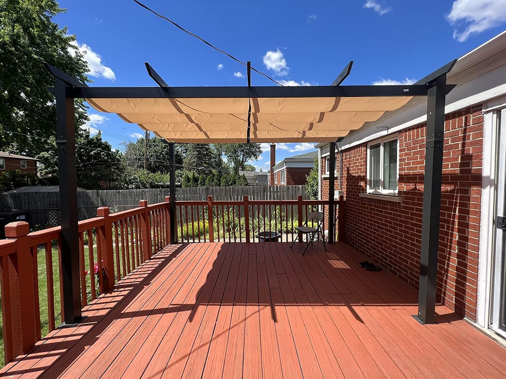 Domi Outdoor Living 10' X 13' Outdoor Retractable Pergola with Weather-Resistant Canopy Aluminum Garden Pergola Patio Grill Gazebo for Courtyard