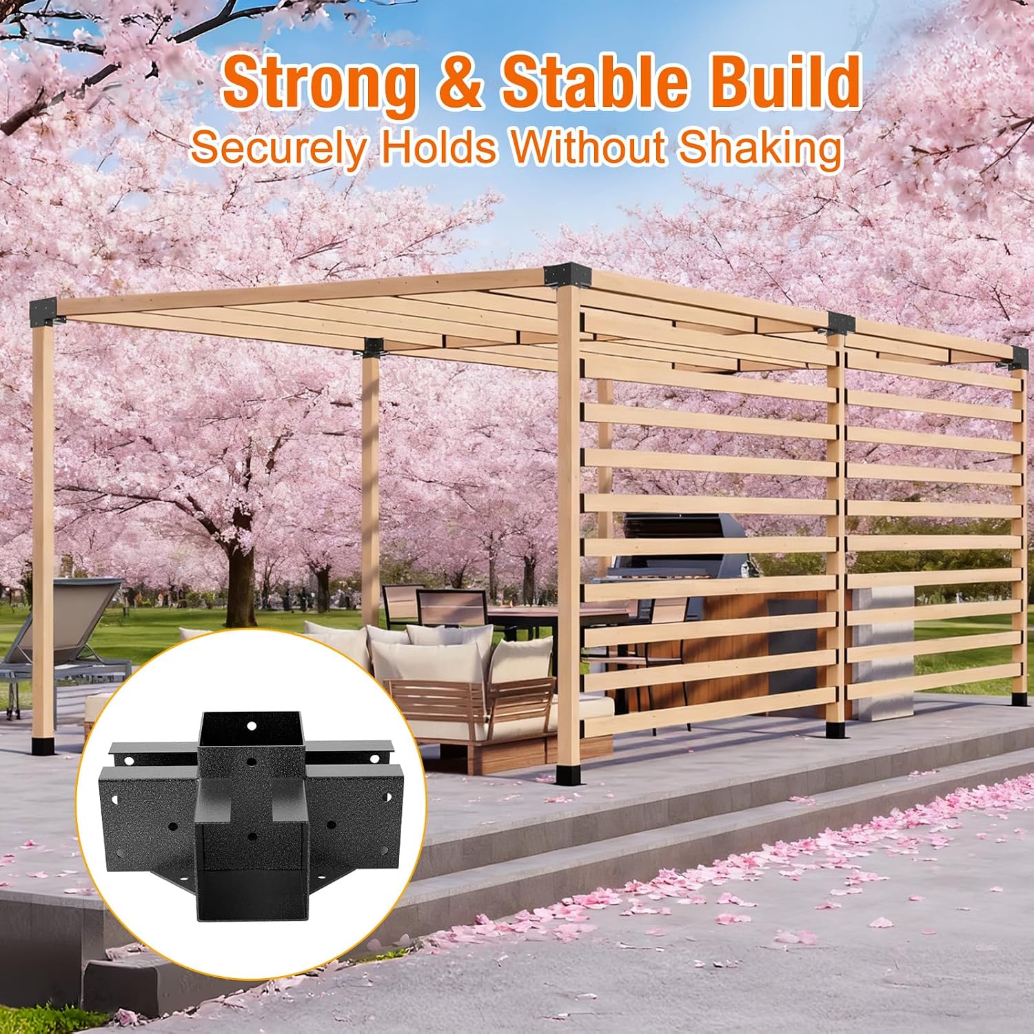 3-Way & 4-Way Pergola Brackets, 4'x4' Pergola Kit, Pergola Corner Bracket for Gazebos, Patio Pergolas, Log Cabin, Wooden Beams (6PCS)