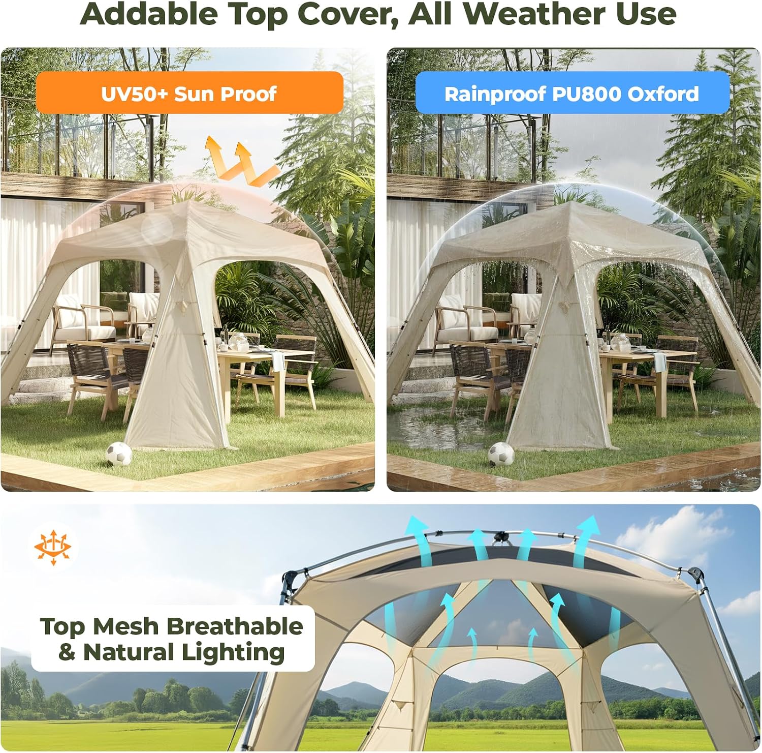 Alvantor® 12' x 12' Pop Up Gazebo, Canopy Tent All Weather & 4-Season Use, 4-Door PVC/Mesh/Polyester Curtain Addable, Top Mesh & Cover Portable Pergolas Pavilion for Patio, Backyard, Deck