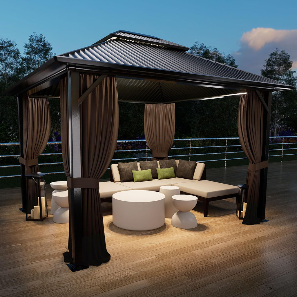 COWVIE 4-Panel 12' x 16' Gazebo Replacement Curtains, Patio Privacy Sidewalls with Double Zipper, Replacement for Outdoor Gazebo Canopy (Curtain Only)