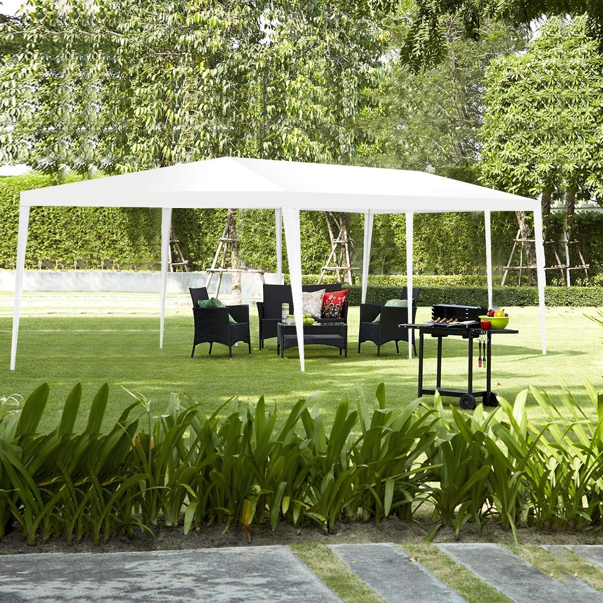Tangkula 10'x30' Outdoor Canopy Tent Heavy Duty Party Wedding Event Tent Sturdy Steel Frame with 5 Removable Sidewalls Waterproof Sun Snow Rain Shelter Gazebo Canopy Tent, White