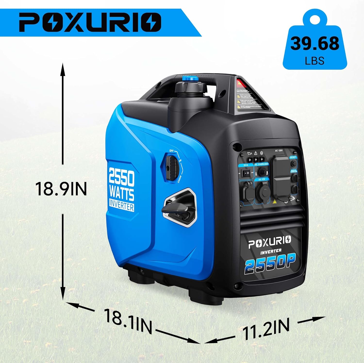 2550-Watt Portable Inverter Generator for Home Use, 1.06Gallon Large Fuel Tank Up to 10 Hours Use, 120V Gas Powered Generator Super Quiet - EPA Compliant-Blue