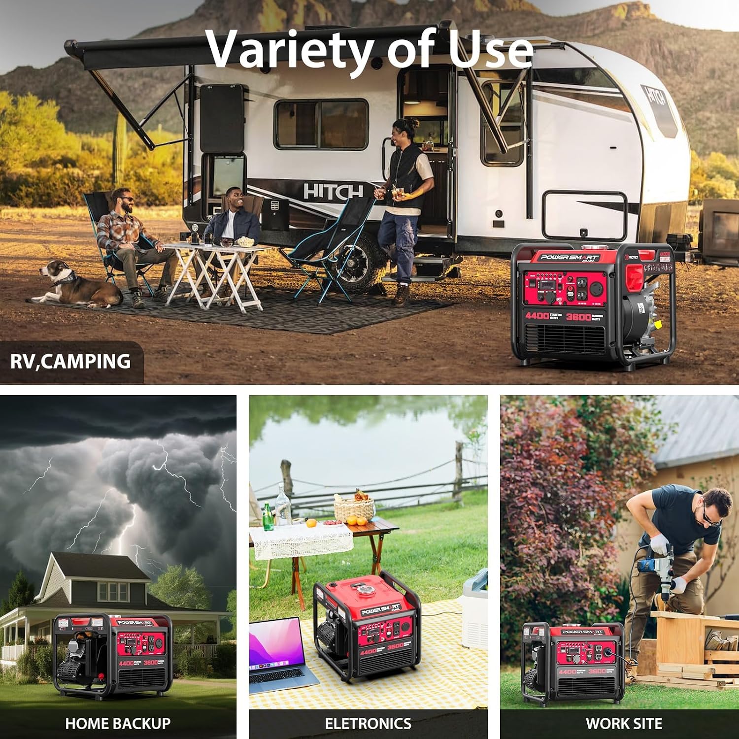 4400-Watt Portable Inverter Generator, Gas Powered, CO-Sensor, Lightweight & Quiet for Home Use and Emergency Backup, Camping, EPA Compliant