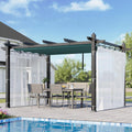 10x13 Ft Outdoor Patio Aluminum Pergola with Sun Shade Canopy & Side Mesh, Upgraded Gray Post Retractable Pergola, Modern Metal Yard Grape Trellis Gazebo for Backyard, Patio, Porch, Blue + White