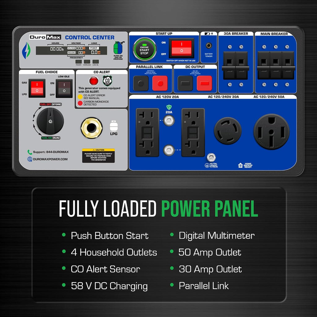 DuroMax XP11000iH 11,000-Watt Dual Fuel Portable Digital Inverter Generator - Gas & Propane, Remote Electric Start, Transfer Switch Ready, RV & Emergency Ready