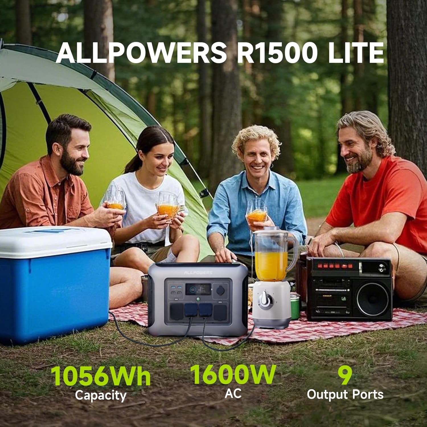 ALLPOWERS R1500 LITE Portable Power Station with SE100 Solar Panel, 1600W 1056Wh LiFePO4 Solar Generator with 100W Panel Included, Solar Power with UPS Function, Fast Charging