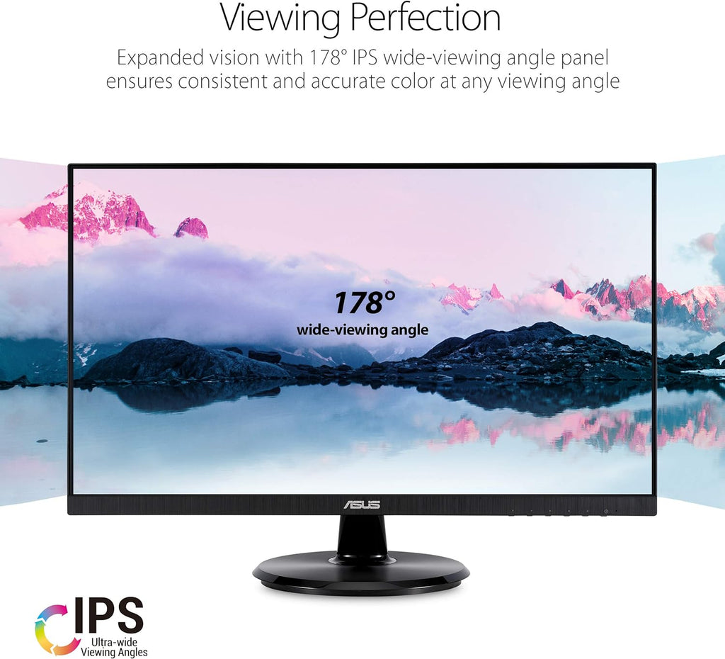 ASUS 24-Inch Desktop Monitor - 1080P Full HD, 75Hz, IPS, Adaptive-Sync/FreeSync, Eye Care, HDMI DisplayPort VGA, Frameless, VESA Wall Mountable - VA24DQ