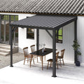 Domi 8'x8' Lean-to Gazebo, Hardtop Wall-Mounted Gazebo Pergola with Sloping Galvanized Steel Roof and Upgraded Drainage System, Outdoor Permanent Metal Shelters for Patio Backyard Deck, Grey