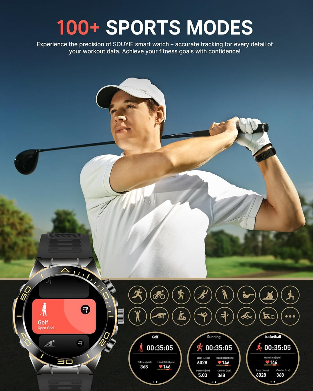 Smart Watch for Men Answer/Make Call for Android iPhone, 1.43' AMOLED HD Screen Mens Luxury Watch, 400mAh Heavy Duty Smartwatch Heart Rate Blood Oxygen Blood Pressure Sleep Monitor Pedometer, 2 Straps