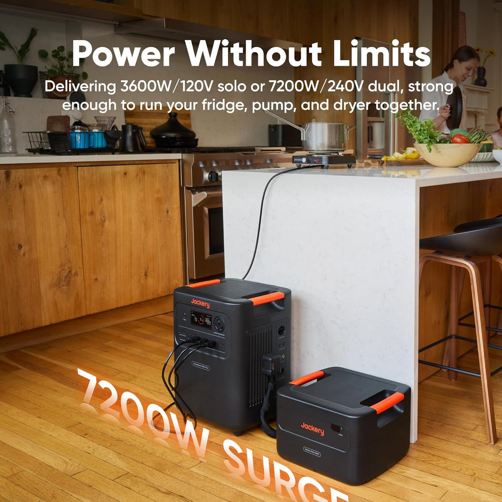 Jackery HomePower 3600 Plus Portable Power Station with 500X Solar Panels, 3600W AC Output, 3584Wh LFP Solar Generator, Expandable up to 21kWh, Essential Home Backup for Home Use, Emergencies, RV