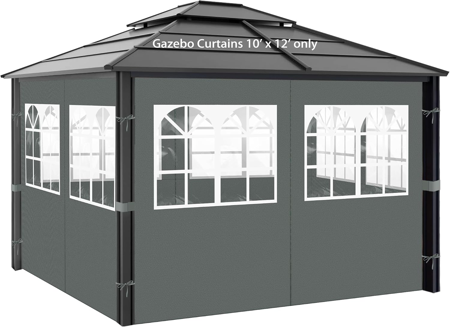 Gazebo Privacy Curtains 10' x 12' with PVC Windows, 4-Panels Side Wall with Zipper Universal Replacement for Patio, Outdoor Canopy, Garden and Backyard, Gray