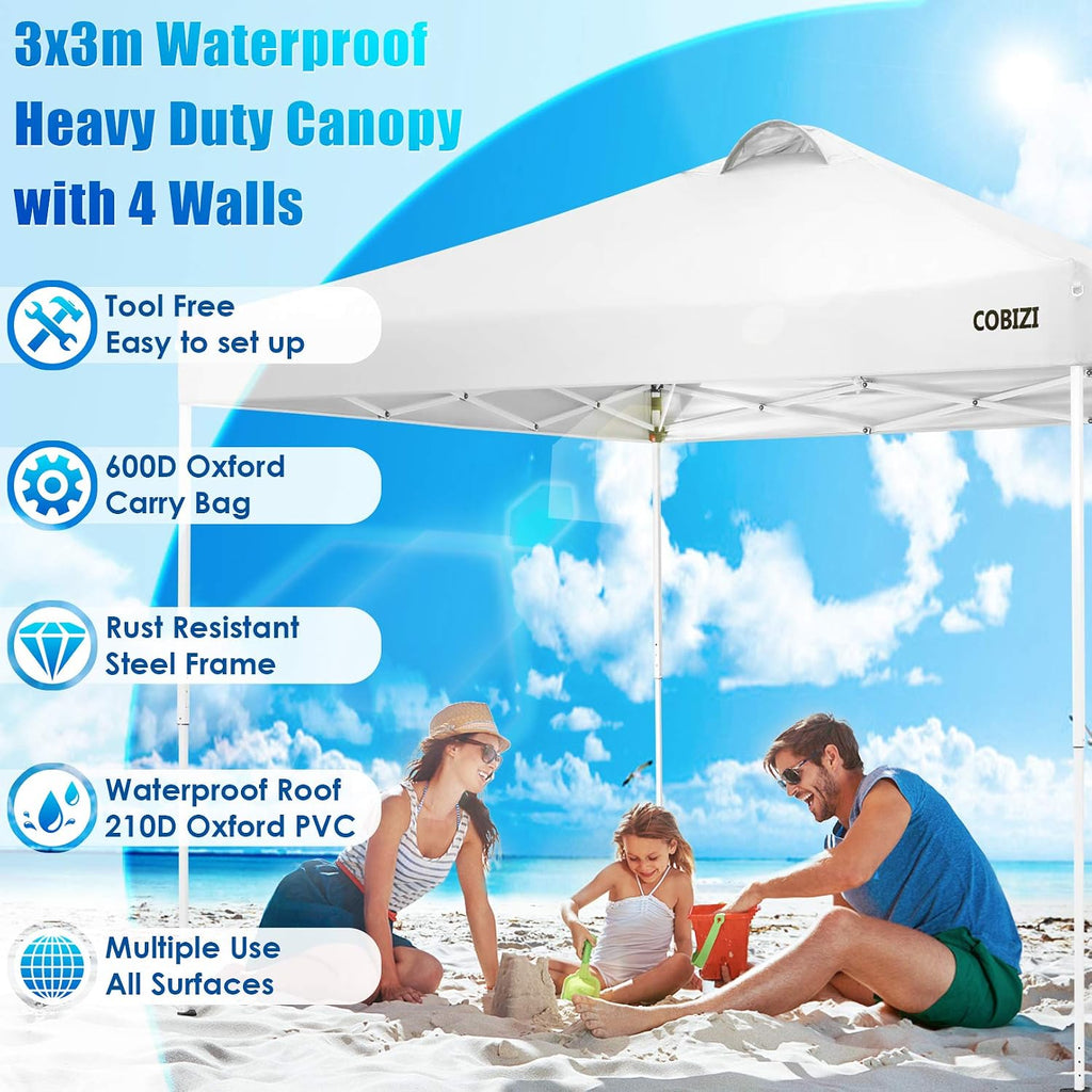 COBIZI Canopy 10'x10' Ez Up Canopy Waterproof Pop up Tent with 4 Removable Sidewalls, Commercial Instant Canopy with Air Vent, 4 Weight Bags, Carry Bag(10x10ft with 4 Sides & 4 Sandbags, Claret)