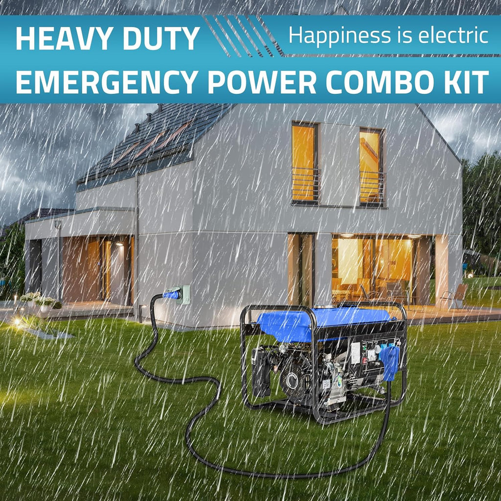 PAULINN Generator Cord 50 Amp 25FT & Power Inlet Box, NEMA 14-50P/SS2-50R Twist Lock Extension Cord with NEMA SS2-50P Generator Inlet, ETL Listed, Weatherproof, Emergency Power Combo Kit