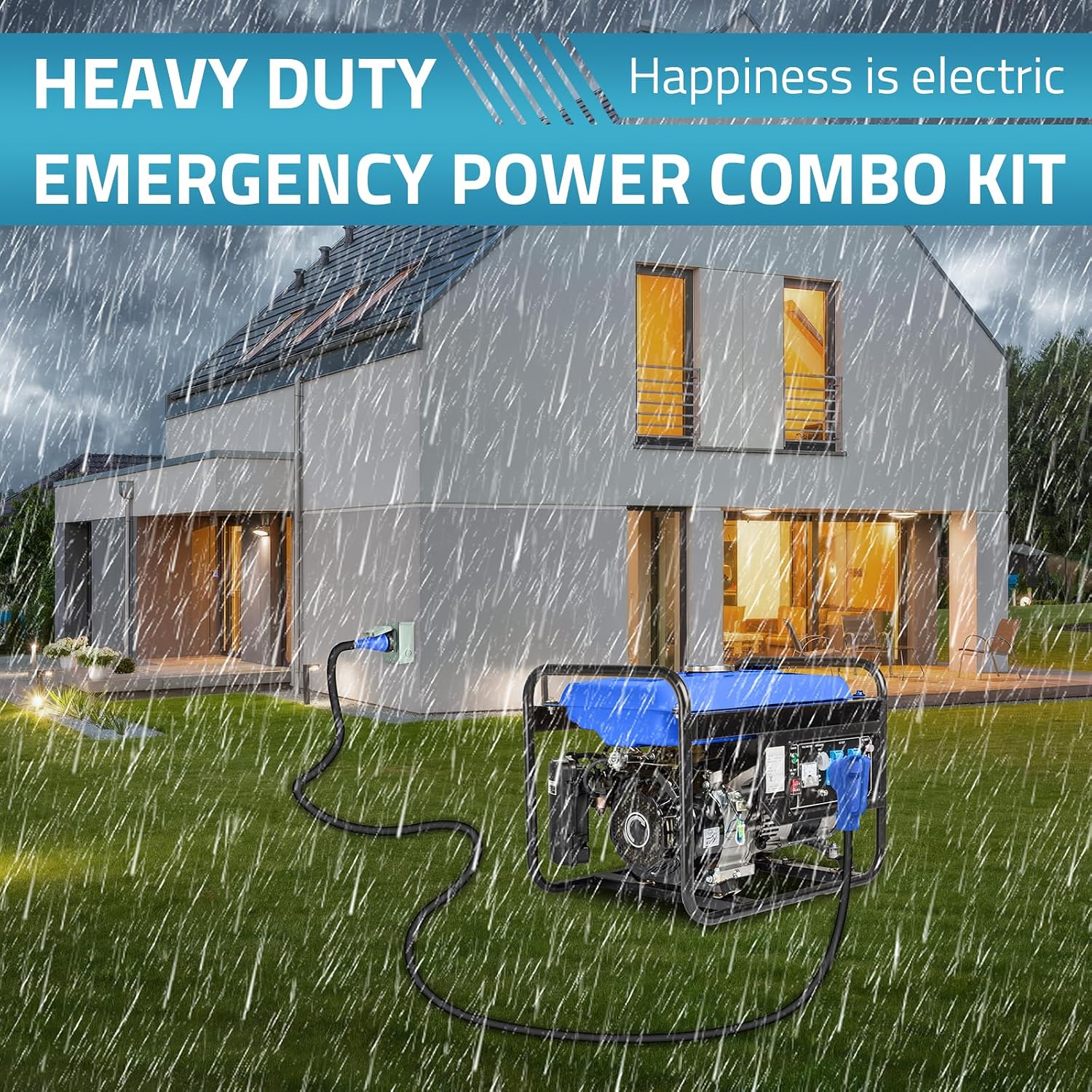 PAULINN Generator Cord 50 Amp 25FT & Power Inlet Box, NEMA 14-50P/SS2-50R Twist Lock Extension Cord with NEMA SS2-50P Generator Inlet, ETL Listed, Weatherproof, Emergency Power Combo Kit