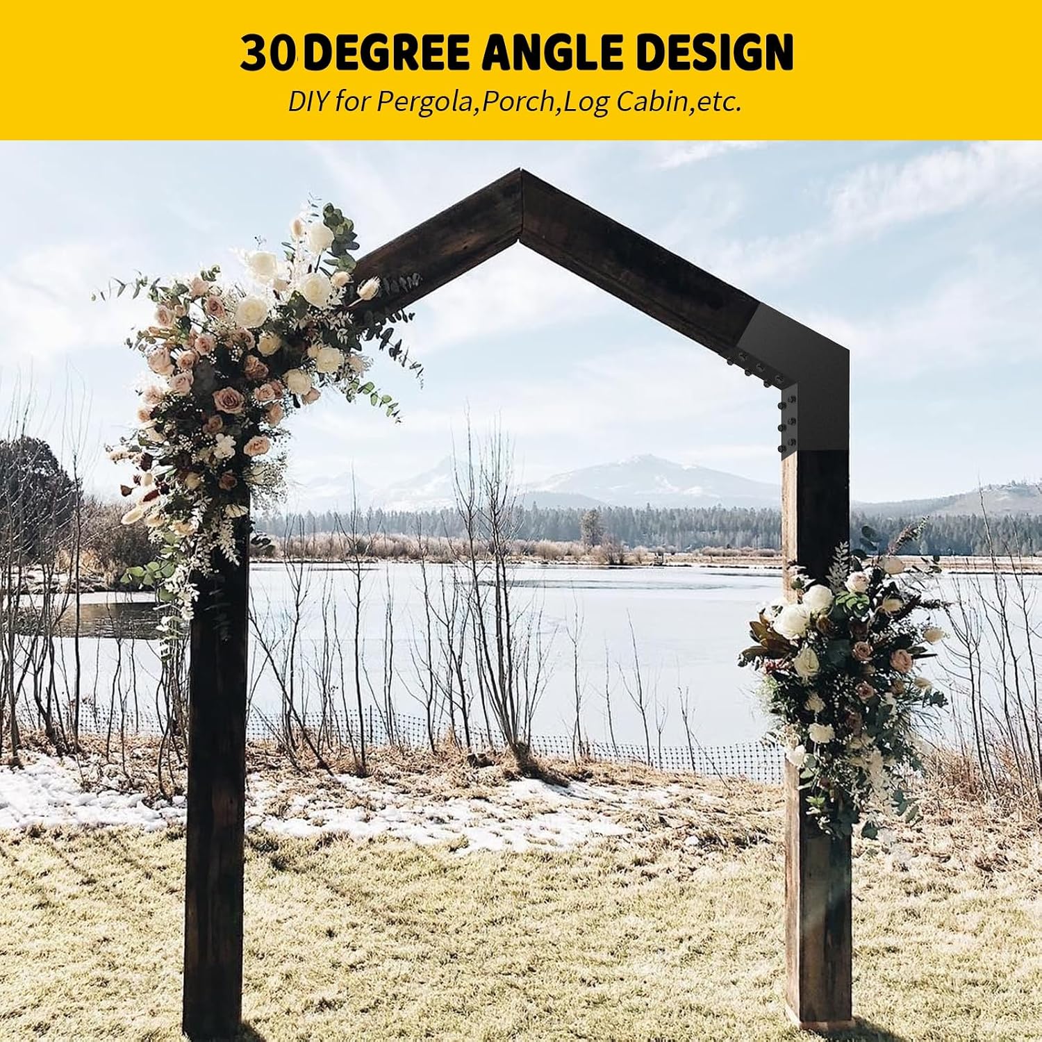 2-Way 30-Degree Slant Pergola Brackets Kit, DIY L-Shaped Woodwork Brackets for 4' x 4' (Actual:3.5'x3.5') Lumber for Patio Pergolas, Gazebos, Log Cabin W/Hardware - 4 Pack