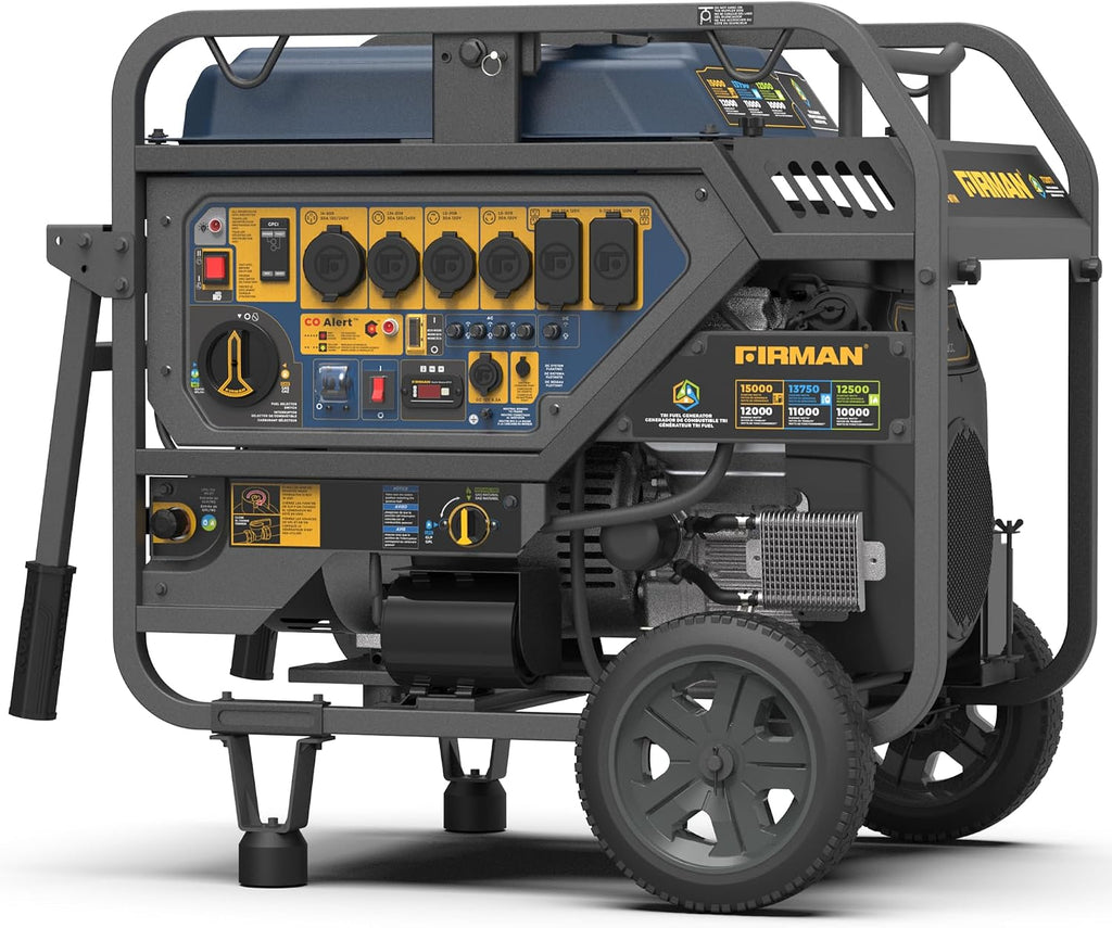 FIRMAN T12071 Tri Fuel Portable Generator, 15000W Electric Start, 12000W Running, 120-240V, CO Alert, Gas Propane Natural Gas, Wheel Kit for Home, Backup, Camping, RV, Jobsite, Emergency & Outdoor