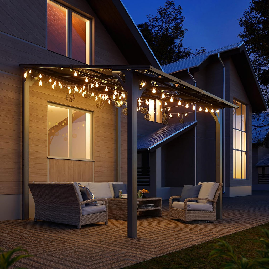 JY QAQA 8x10FT Outdoor Pergola, Gazebo Pergola with Sloped Roof, Large Wall Mounted Heavy Duty Awning for Patio, Deck, Backyard Outdoor pergola