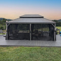 PURPLE LEAF 14' x 20' Outdoor Hardtop Gazebo with Netting and Curtains Galvanized Steel Double Roof and Aluminum Frames Permanent Wind Resistance Pavilion Gazebo for Patio Deck Garden, Light Grey