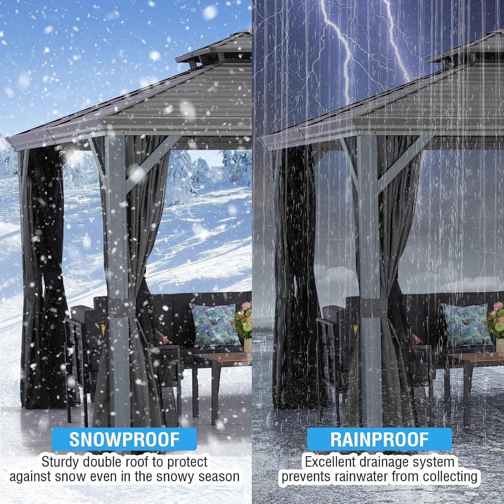 LeDoasis Nova 10' X 10' Permanent Hardtop Gazebo with Breathable Netting & Privacy Curtain, Heavy Duty Galvanized Steel Double Roof, Garden, Lawn, Deck, Backyard
