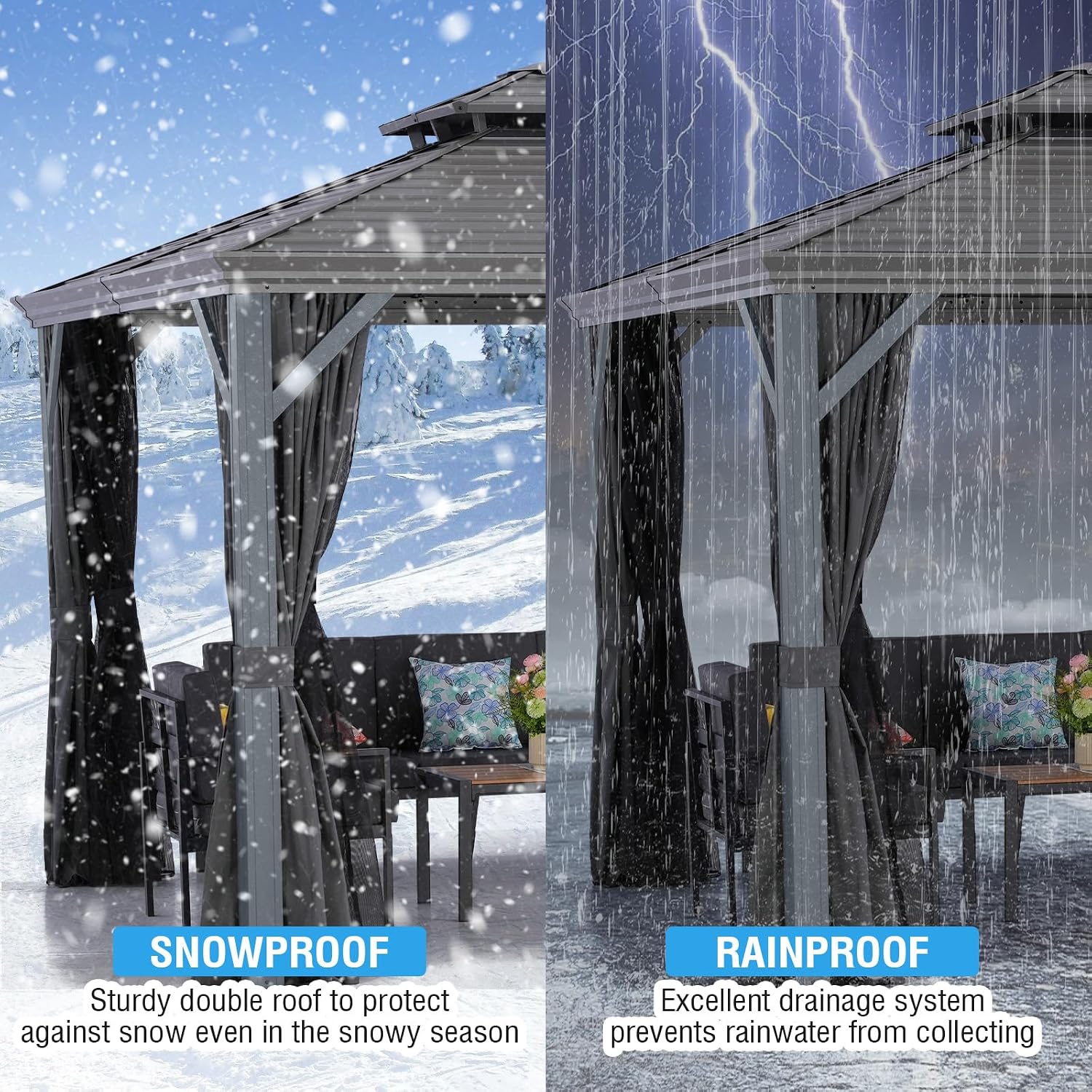 LeDoasis Nova 10' X 10' Permanent Hardtop Gazebo with Breathable Netting & Privacy Curtain, Heavy Duty Galvanized Steel Double Roof, Garden, Lawn, Deck, Backyard