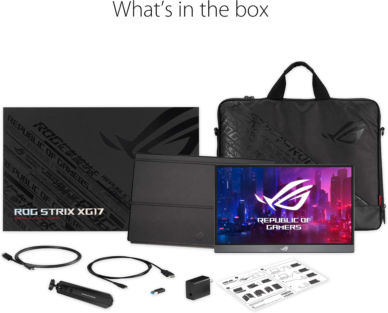 ASUS ROG Strix 17.3' 1080P Portable Gaming Monitor (XG17AHP)-FHD, IPS, 240Hz, Adaptive-Sync, Built-in Battery, ROG Bag, Tripod Stand, USB Type-C, Micro HDMI for Laptop, PC, Console, 3-Year Warranty
