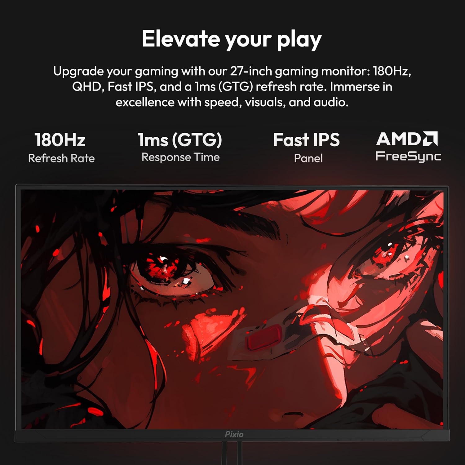 Pixio PX278 Wave 27 inch 180Hz Refresh Rate Quad HD 1440p Resolution Fast IPS Panel 1ms GTG Response Time Built-in Speakers Gaming Monitor with AMD FreeSync
