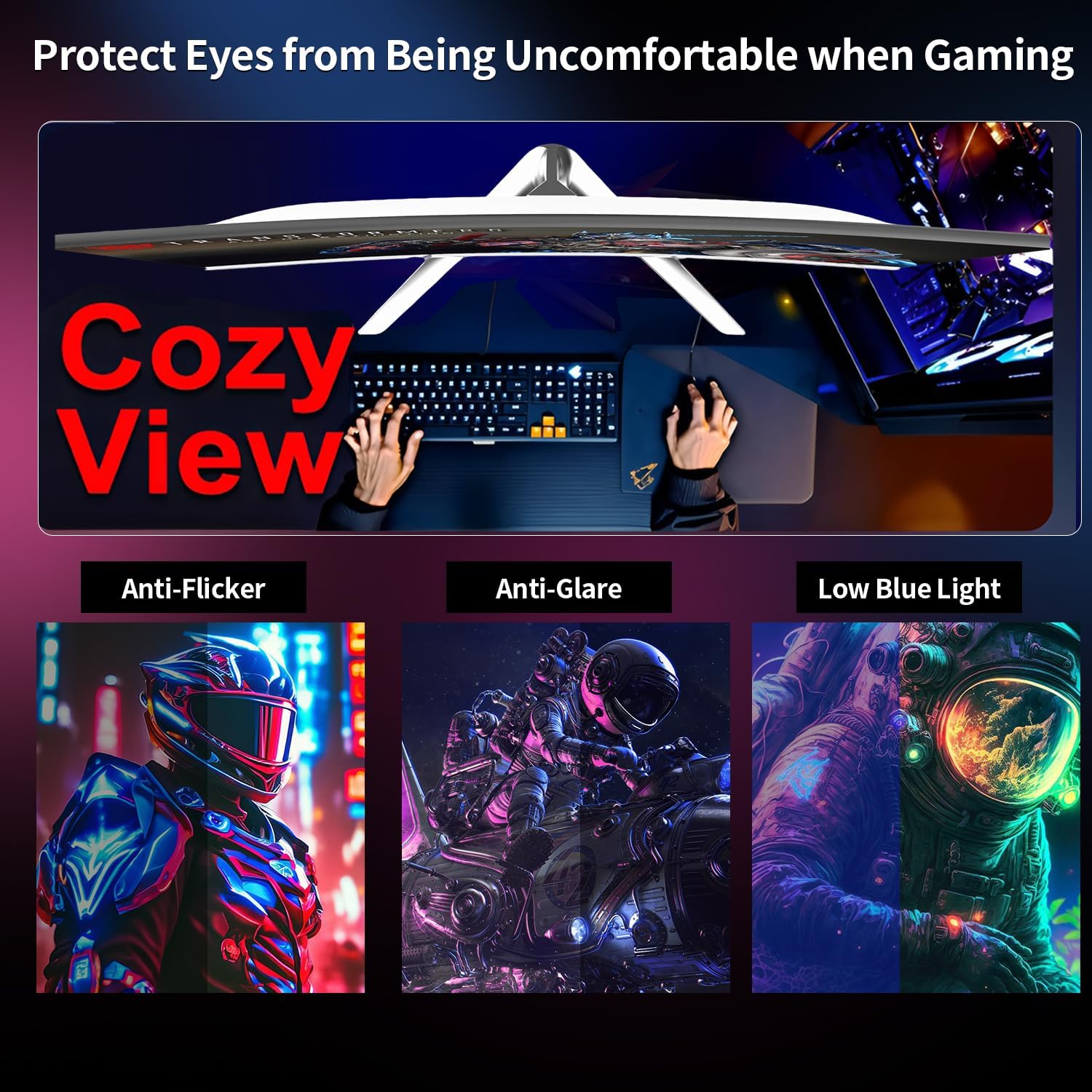 ZZA 27' Curved Gaming Monitor 300HZ Computer Monitor, FHD 1080p 1ms 1800R VA Screen, 99% sRGB, Support AMD FreeSync, Blue Light Filter, HDMI*2 & DP*2, VESA Mounting Compliant- White
