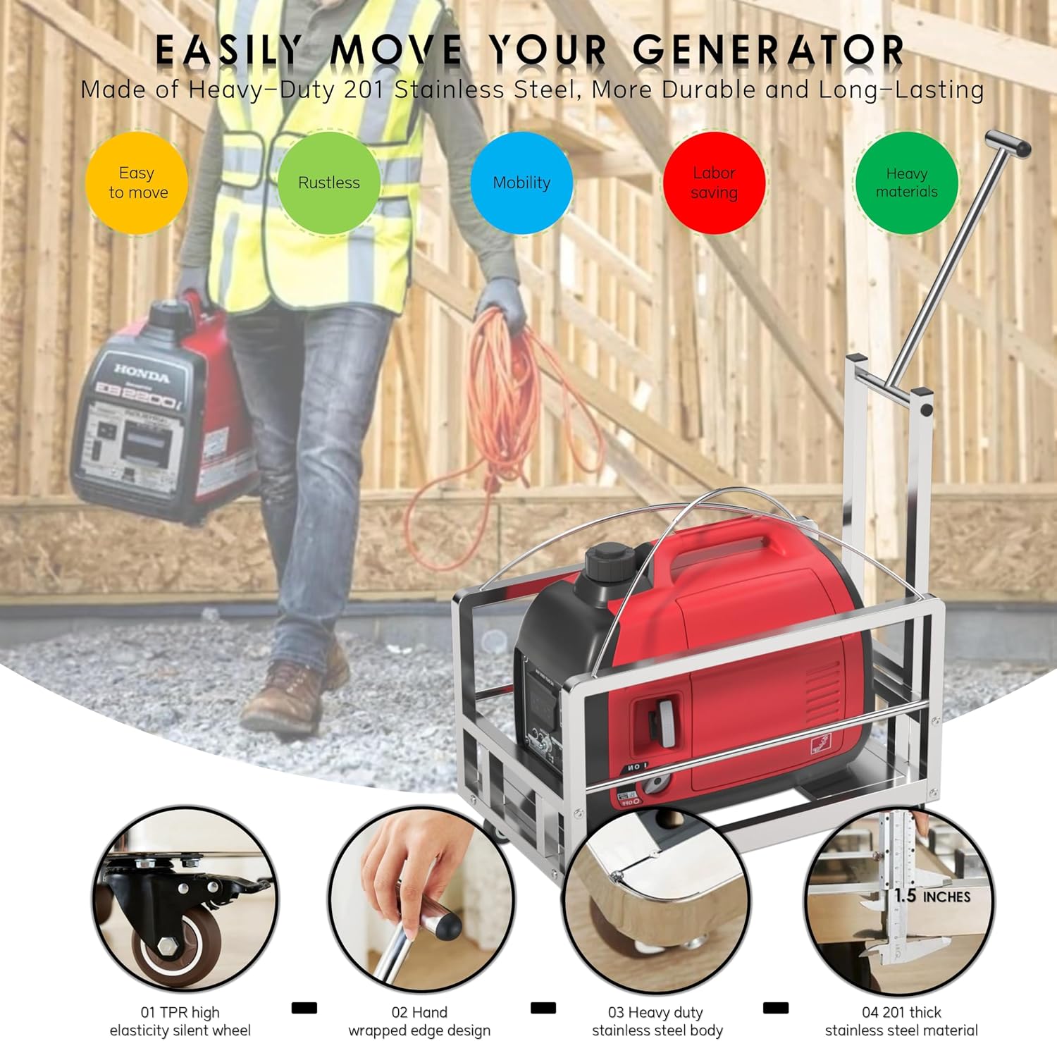 Generator Covers While Running, (23.2X14.1X19.6inches), Portable GeneratorCover with Cart, for HD-iPower-Champion1000w-2500w Portable Generators,900D Covers +201heavy-duty stainless steel Cart.