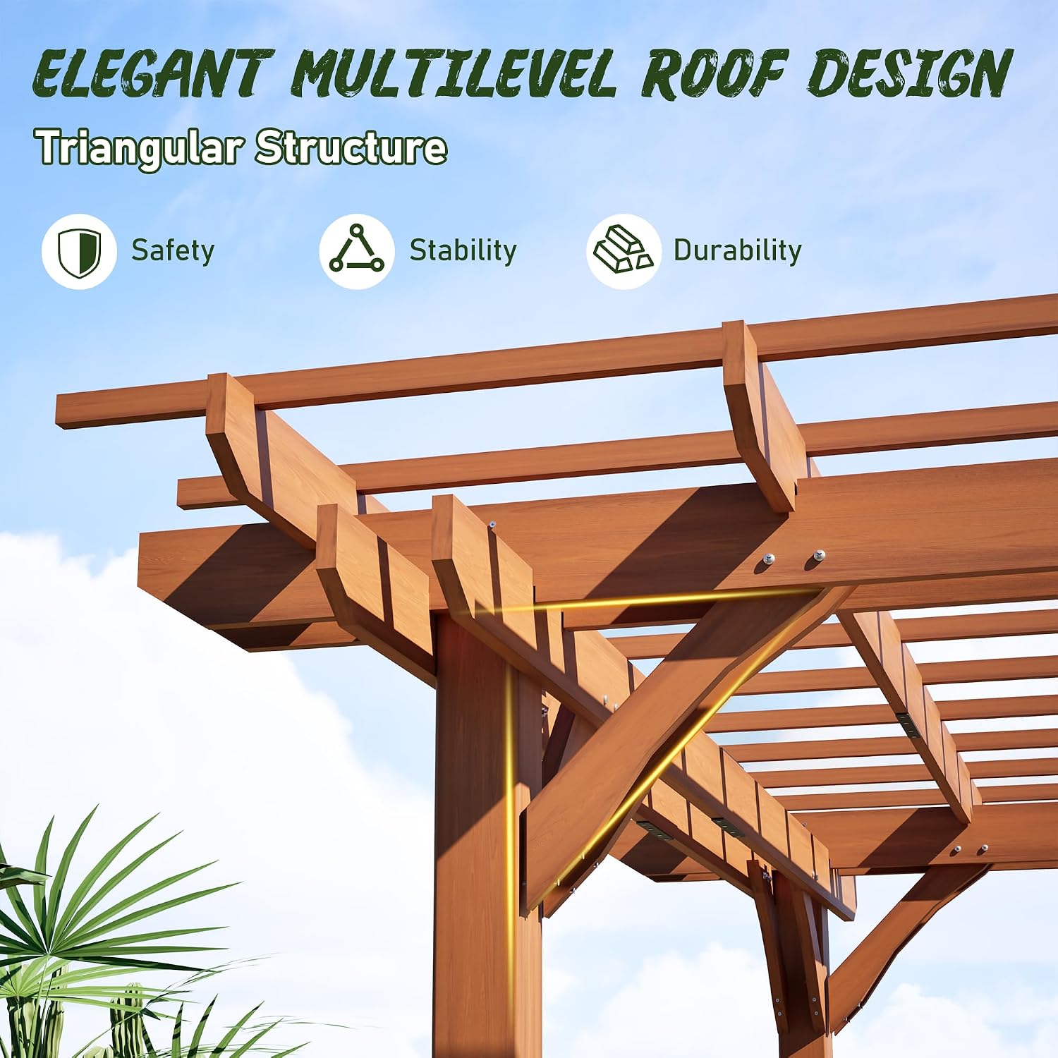 Outdoor Pergola 10x12 FT Wooden Pergola Gazebo - 100% Sturdy Solid Wood Outdoor Gazebo for Backyard, Patio, Deck, Lawn Backyard Waterproof & Windproof Outside Garden Shelter for Year-Round Use