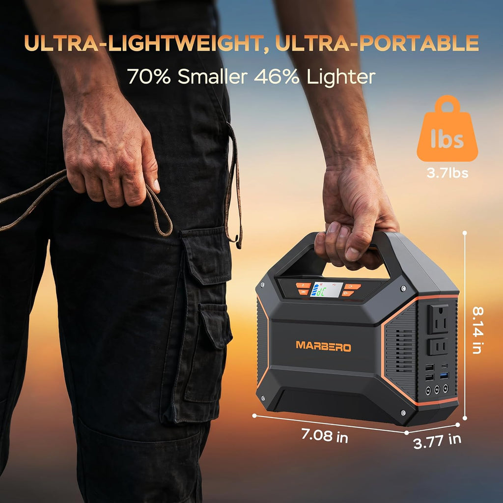 MARBERO 155Wh Solar Generator with 30W Solar Panel Portable Power Station 100W Multi-Output Built-in LED Flashlight & 6.5ft Cable Ultra Lightweight for Camping Emergency Blackout