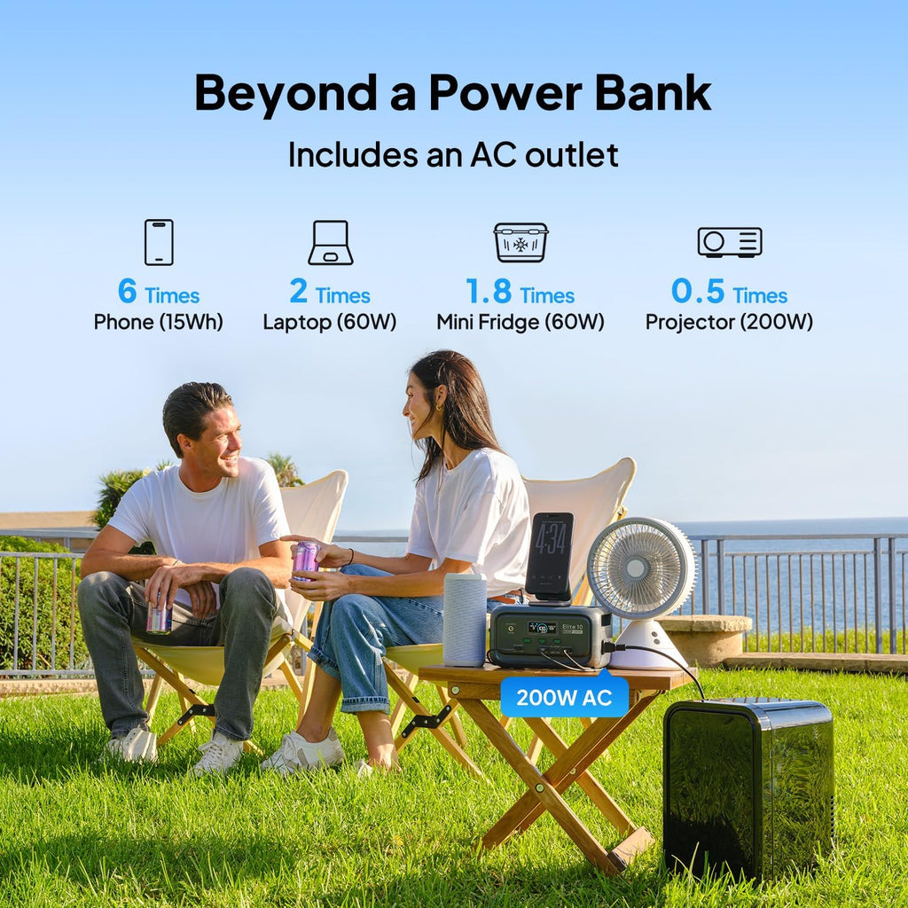BLUETTI Solar Generator Elite 10 with 60W Solar Panel Included (Ship Separately), 128Wh Mini Power Station with 200W AC Outlet, Palm-Size Portable Power for Camping, Outages, and UPS Backup