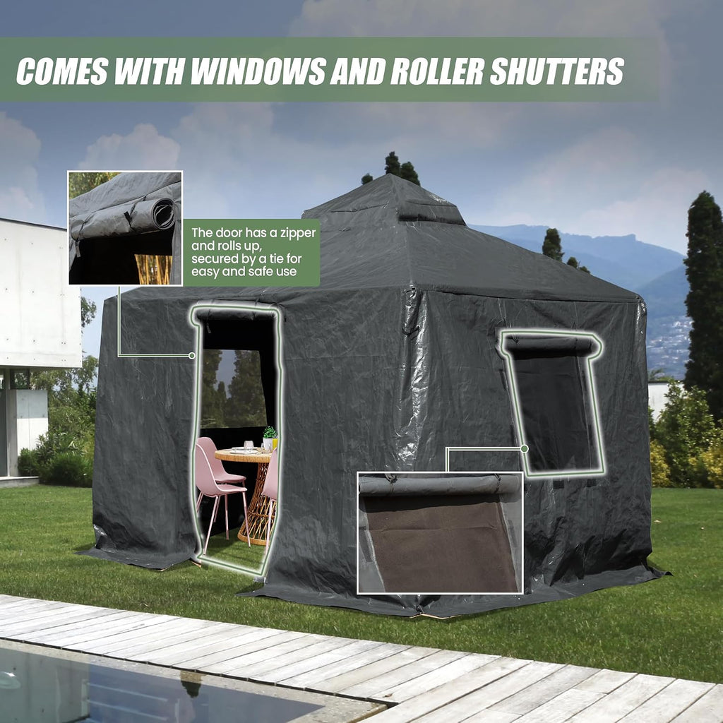 Domi 8' x 8' Winter Gazebo Cover, All Season Universal Waterproof Enclosed Cover with Sidewalls & Mesh Windows for Hardtop Gazebos, Heavy Duty All-Weather Outdoor Protection (Grey)