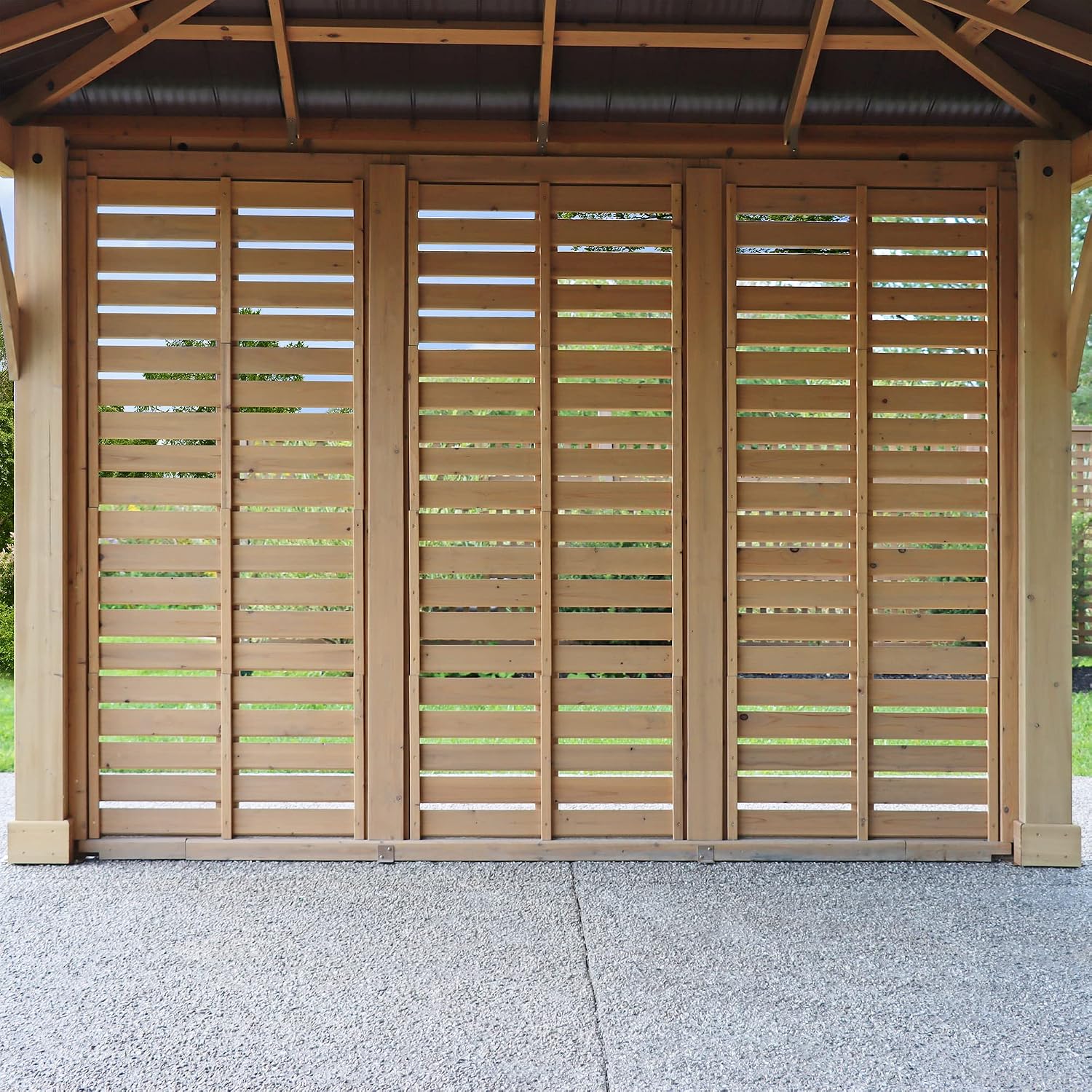 Yardistry 10' Meridian Wooden Privacy Wall, Fits One Side of 10' Meridian Gazebos, Cedar