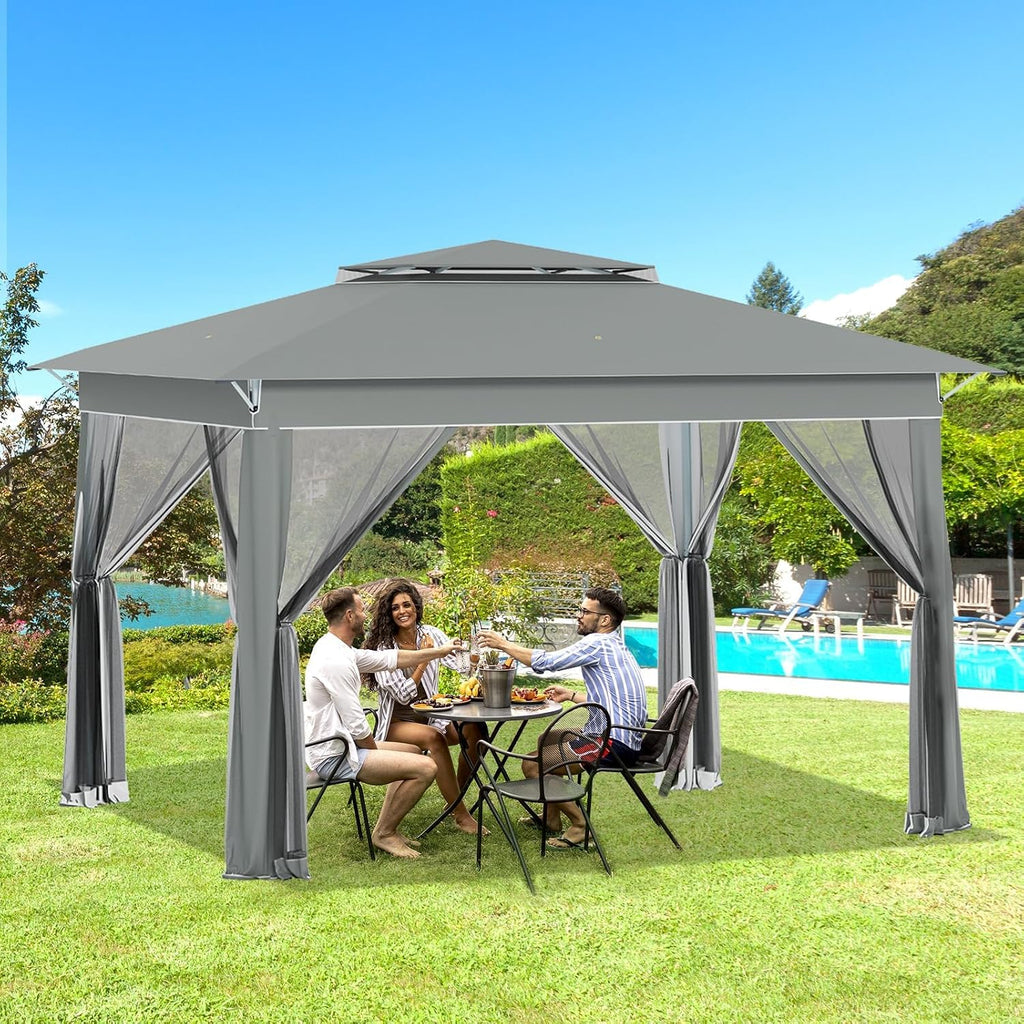 ECOTOUGE Pop Up Gazebo, Canopy Tent Instant Shelter Party Tent with Mosquito Nettings, Carrying Roller Bag Waterproof and UV Resistant for Patio, Grill and Backyard (Dark Grey, 11FT)