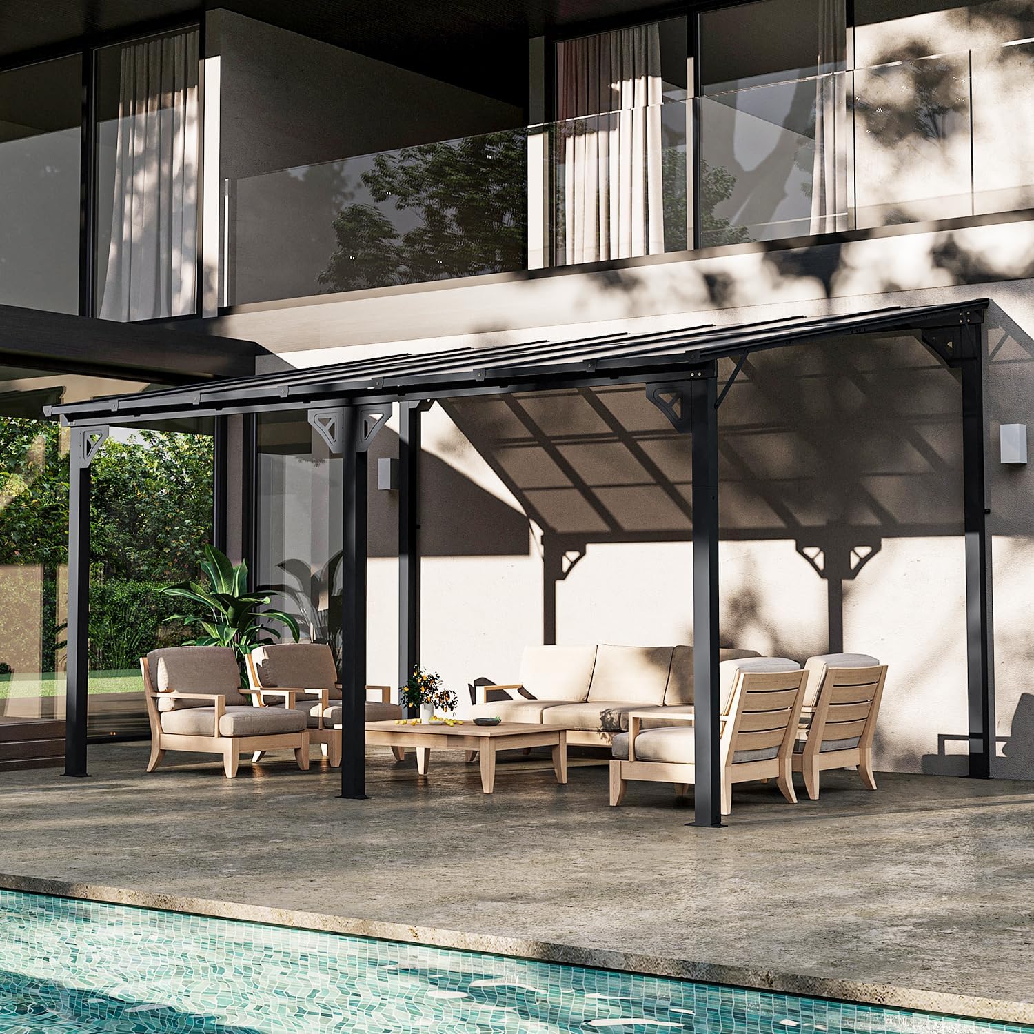 10' x 14' Gazebo for Patio, Gazebo Pergola with Sloped Roof, Large Wall-Mounted Heavy Duty Awnings, for Backyard, Deck, Patio