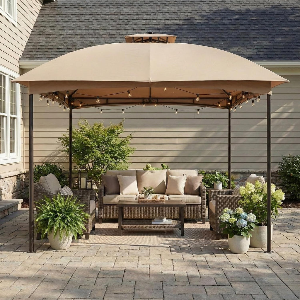 Garden Winds Reinforced RipLock 350 Replacement Canopy Top Cover Compatible with Bed Bath and Beyond Solar 10' x 10' Gazebo Models 47228320, 5520L - Beige