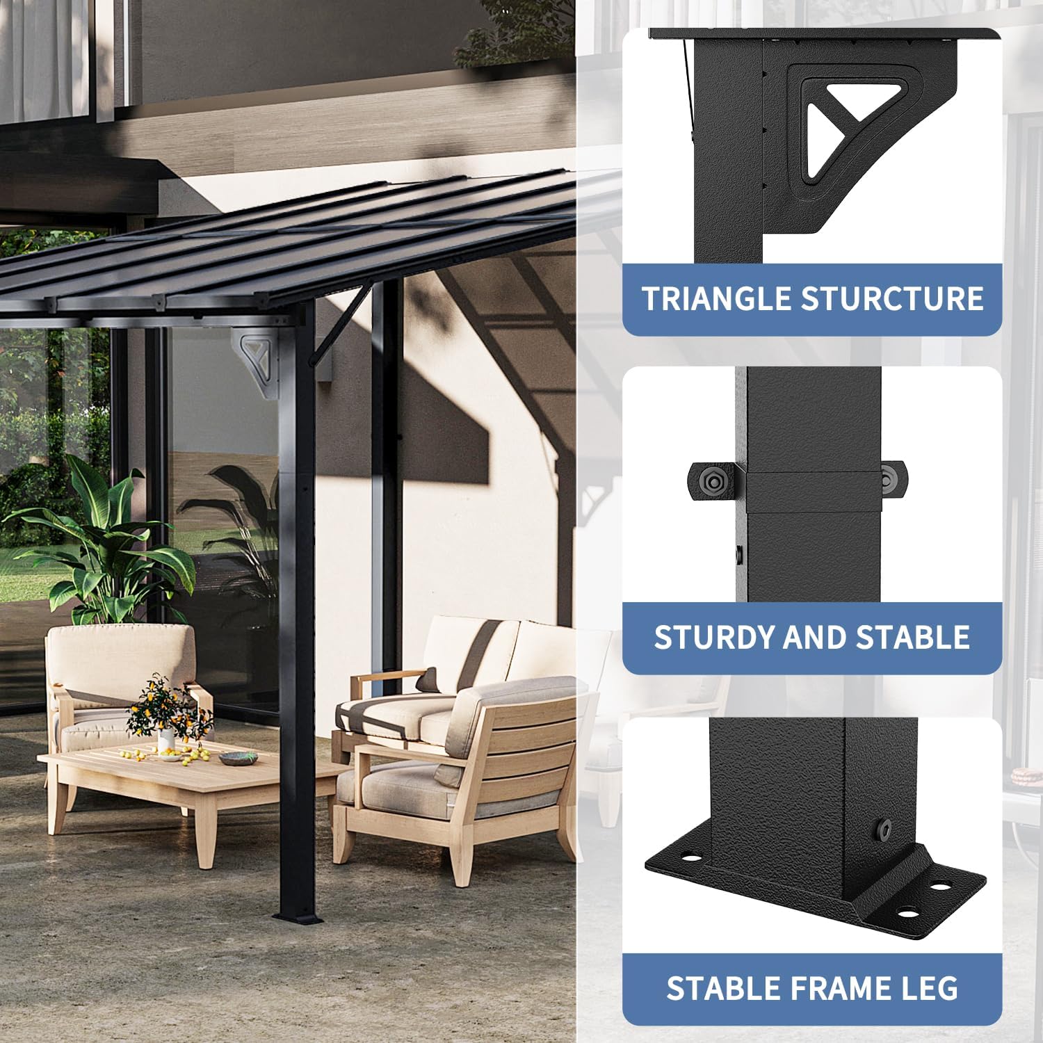 10' x 10' Gazebo for Patio, Gazebo Pergola with Sloped Roof, Large Wall-Mounted Heavy Duty Awnings, for Backyard, Deck, Patio