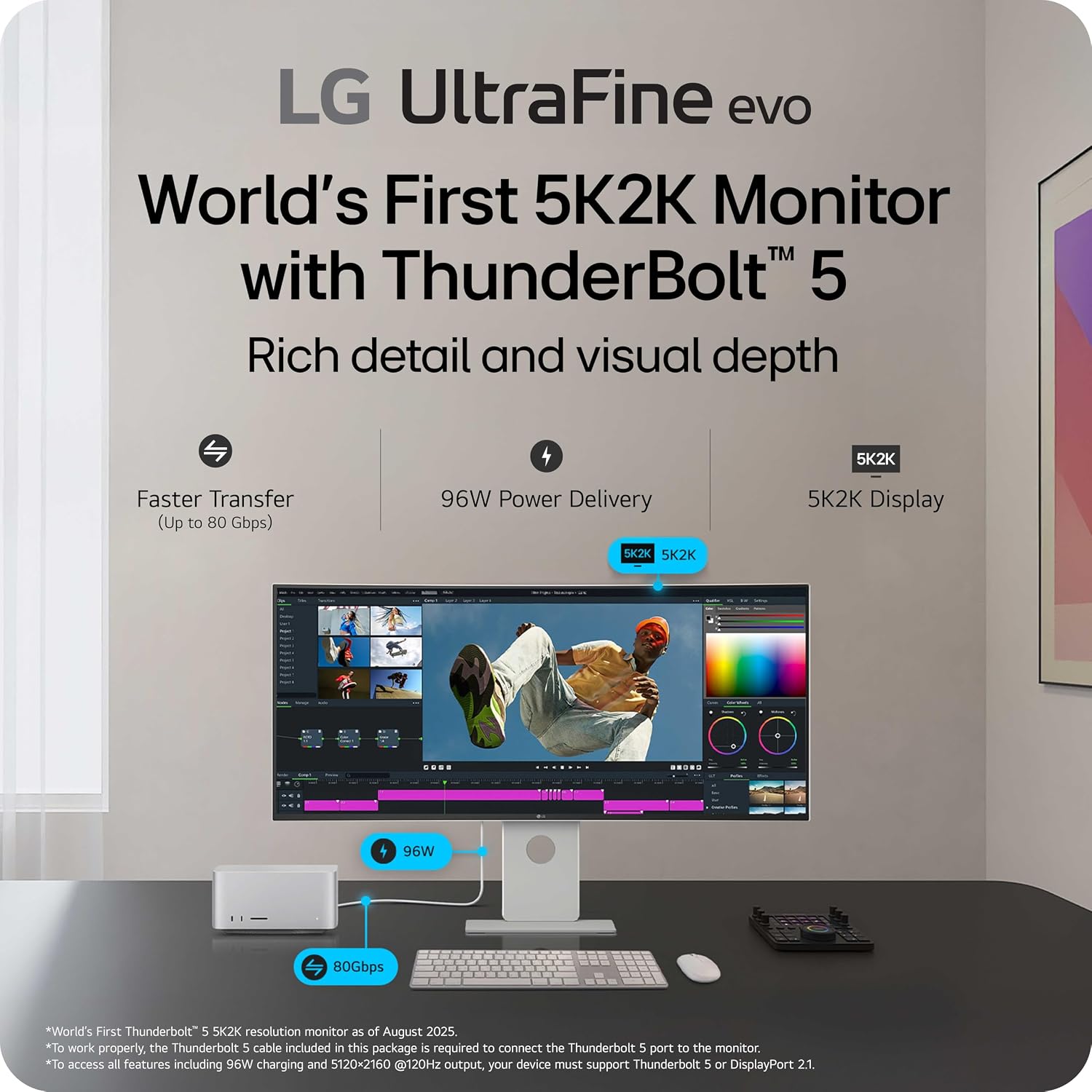LG 40U990A-W 40-inch Ultrafine evo 5K2K WUHD (5120 x 2160) Nano IPS Curved Monitor, Thunderbolt 5, DisplayHDR 600, Built-in Speaker, 120Hz, HDMI 2.1, DP 2.1, USB C, Tilt/Height/Swivel Stand, White