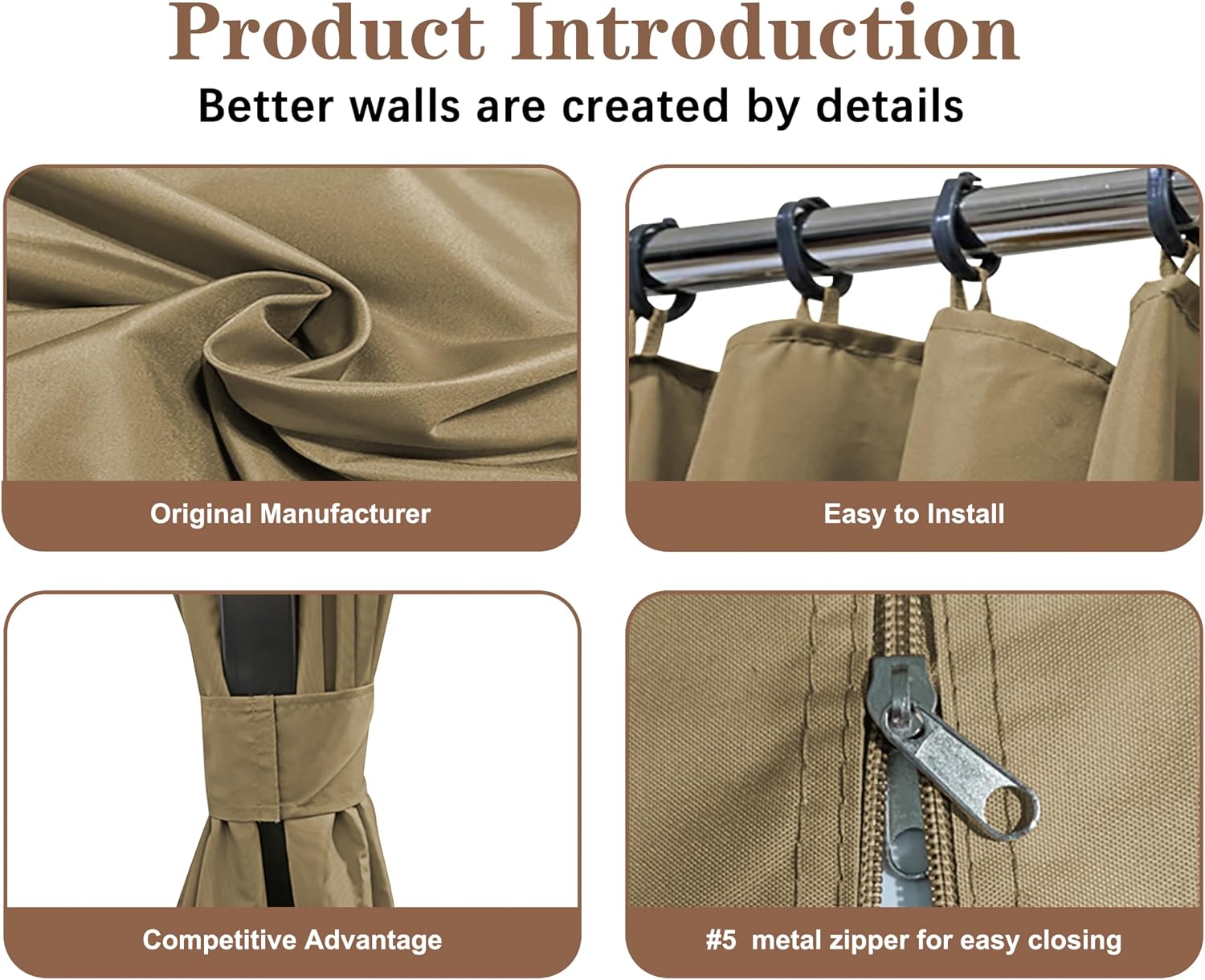 SCOCANOPY Beige 10' x 12' Gazebo Privacy Curtain Set for Lowe's Allen Roth 10X12 Gazebo Model #GF-12S004B-1 / GF-12S004BTO/ TPGAZ17-002