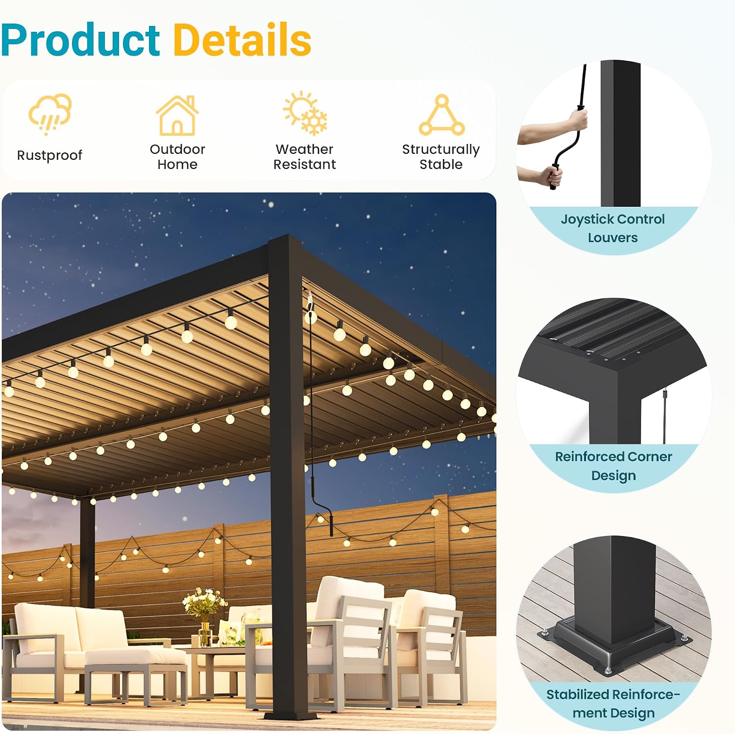 Louvered Pergola, 12' x 16' Outdoor Pergola, Metal Patio Gazebo with Adjustable Louvers Roof and Gutter System, Metal Hardtop Gazebo for Patio, Backyard, Deck, Garden, Dark Gray