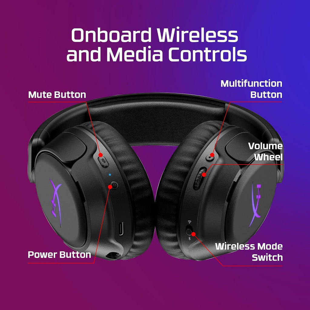 HyperX Cloud Flight 2 – Wireless Gaming Headset, Customizable RGB Lighting with Removable Earcup Plates, up to 100 Hours of Battery Life, 2.4GHz & Bluetooth, Multi-Platform Compatibility - Black