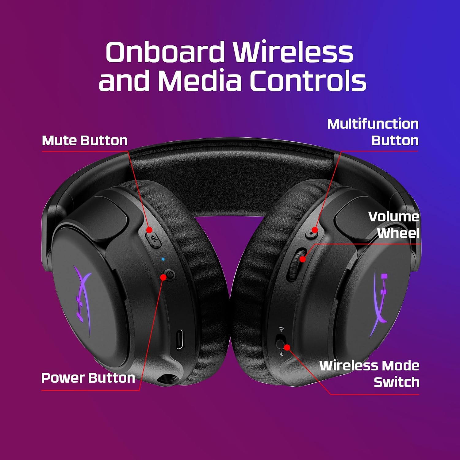 HyperX Cloud Flight 2 – Wireless Gaming Headset, Customizable RGB Lighting with Removable Earcup Plates, up to 100 Hours of Battery Life, 2.4GHz & Bluetooth, Multi-Platform Compatibility - Black