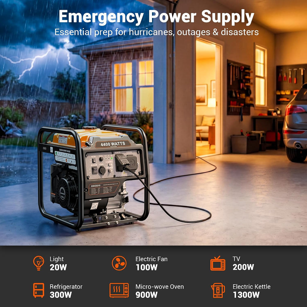 4400 Watt Open Frame Inverter Generator, Gas Powered Portable Generator for Home Backup, RV Ready 30A Outlet, ECO Mode, Quiet Operation, Low Oil Shutoff, Emergency Power, EPA Compliant