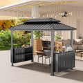 Domi 6x10FT Hardtop Grill Gazebo, BBQ Gazebo with Double Galvanized Steel Roof, 2 Storage Cabinets and Ceiling Hooks, Outdoor Grill Shelter for Backyard, Lawn and Garden(Gray)