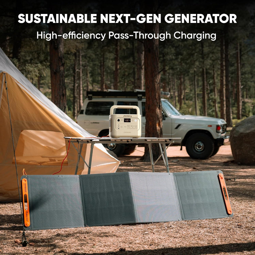 Jackery Solar Generator 1000 v2 with 2x100W Light Solar Panels, 1070Wh Portable Power Station, LiFePO4 Battery, 1500W AC Output, 1 Hr Fast Charge, for Camping, Emergency, RV, Off-Grid (Dune White)