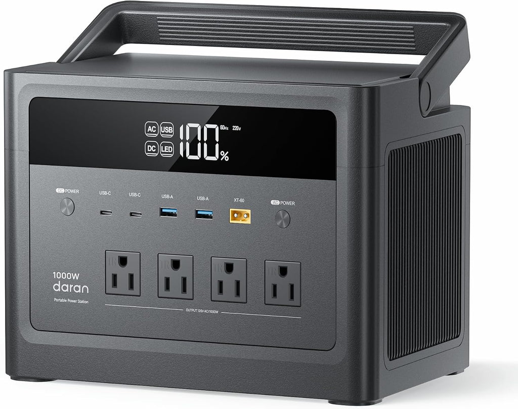 Portable Power Station 1000W (Surge 2000W), 576Wh LiFePO4 Battery Solar Generator, Power Bank AC Outlet with PD 100W Fast Charging USB-C Ports, Portable Charger for Home Use, Hurricane Emergency, RVs