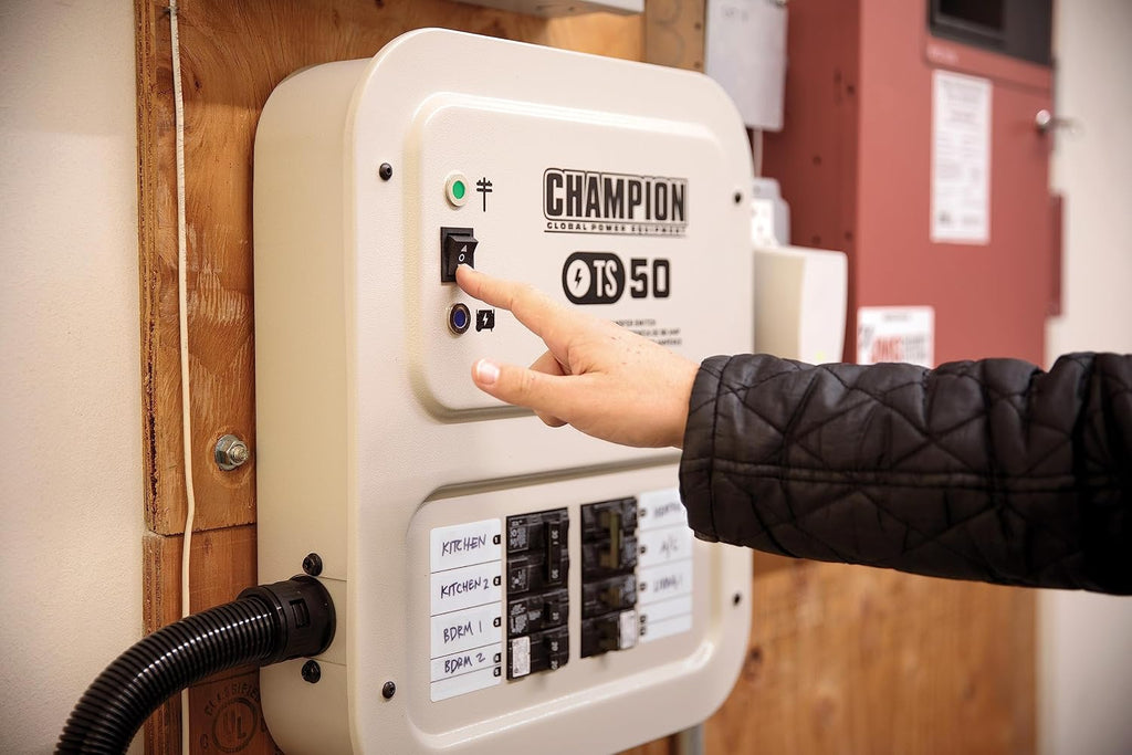 Champion Power Equipment 50-Amp Indoor-Rated Manual Transfer Switch with 30-Foot Generator Power Cord and Weather-Resistant Power Inlet Box