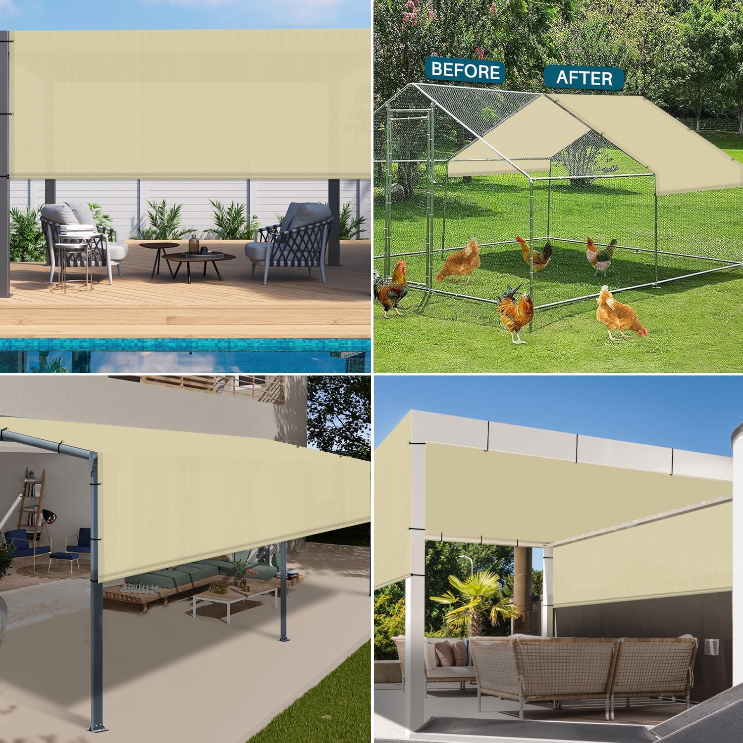 COARBOR 6'x16' Outdoor Pergola Universal Replacement Shade Cover Canopy with Grommets Weight Rods Shade Screen Panel for Patio Deck Backyard Gazebo Pergola Porch Beige