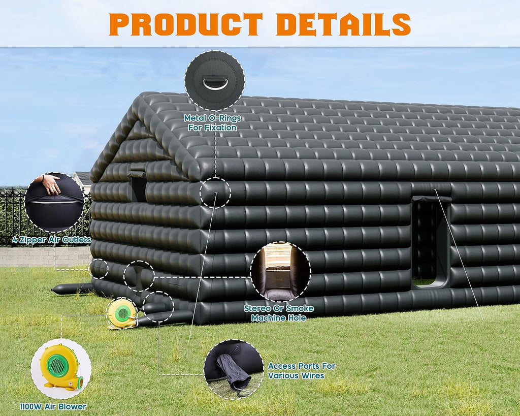 SPECRAFT 30x20x14 FT Large Inflatable Nightclub, Inflatable Tent for Parties with 2 Sides Escape Doors, Party Tent for Birthday Party/Outdoor Events, Black
