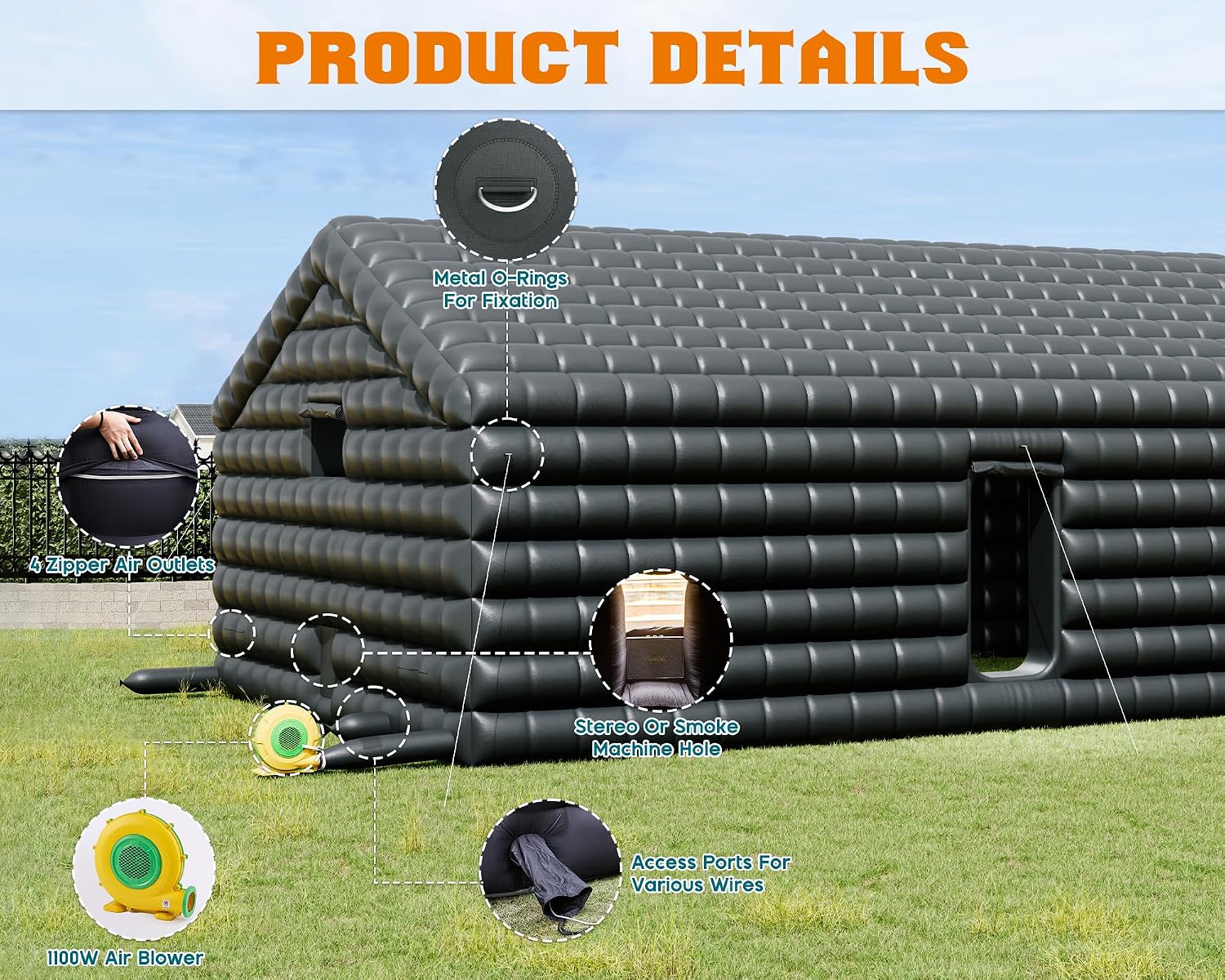 SPECRAFT 30x20x14 FT Large Inflatable Nightclub, Inflatable Tent for Parties with 2 Sides Escape Doors, Party Tent for Birthday Party/Outdoor Events, Black